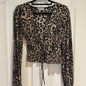 Zara Black and Tan Blouse with Tie Front